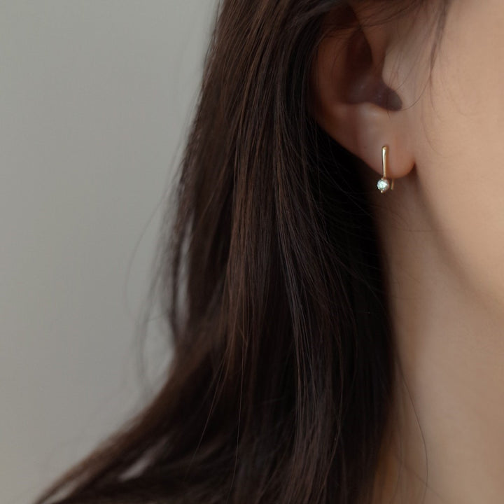 Minimal Drop Zircon Hoop Earrings — Dainty Everyday Sparkle | S925 Sterling Silver
