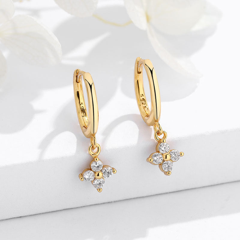 Floral Drop Hoop Earrings — Minimal Sparkle Charm | S925 Sterling Silver