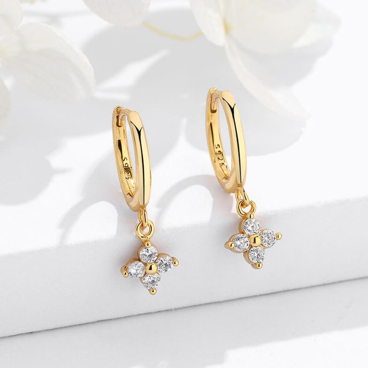 Floral Drop Hoop Earrings — Minimal Sparkle Charm | S925 Sterling Silver
