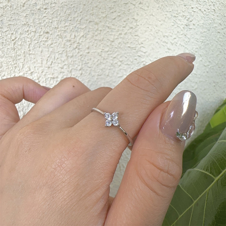Four-Petal Zircon Stackable Ring — Dainty Floral Band | Gold / Silver | S925 Sterling Silver