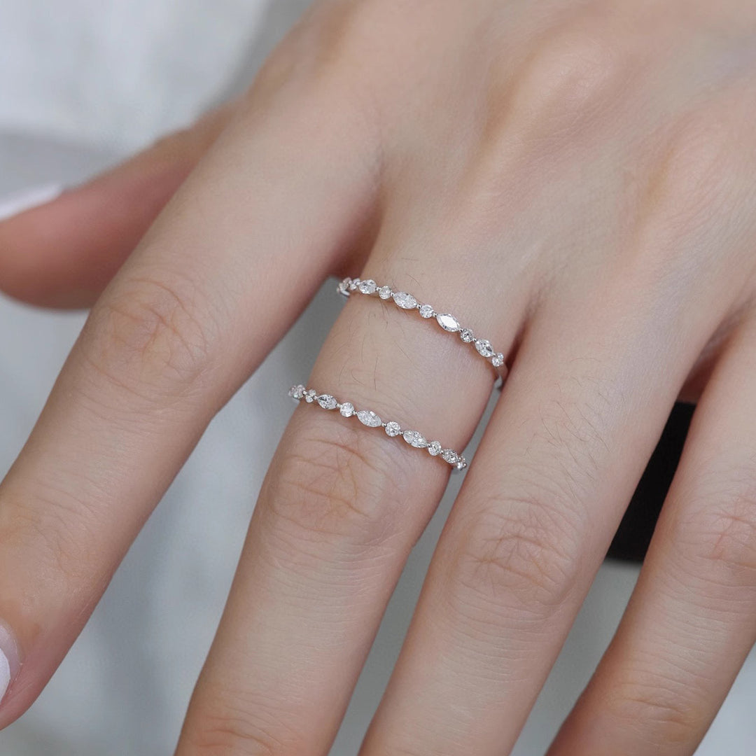 Marquise Zircon Stacking Ring — Slim Band | S925 Sterling Silver