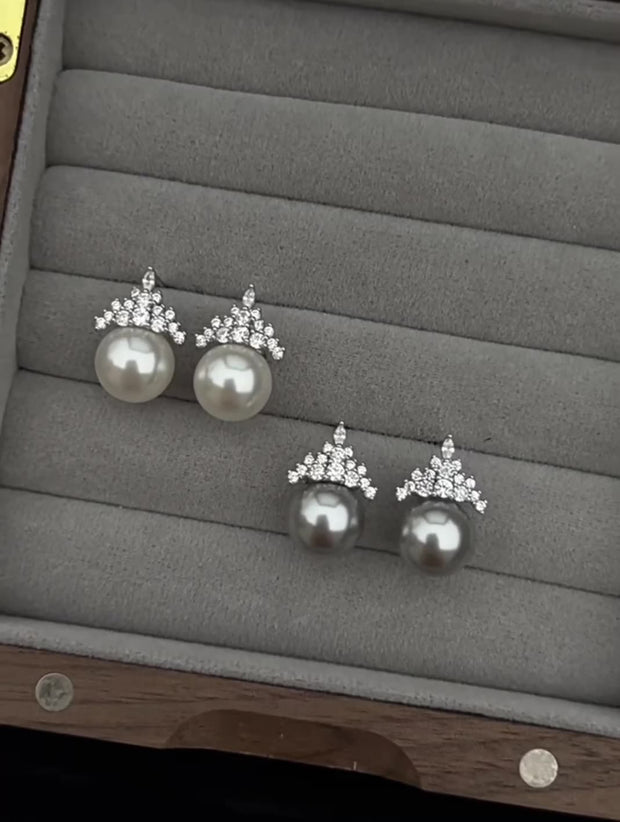 Crown Zirconia Pearl Stud Earrings