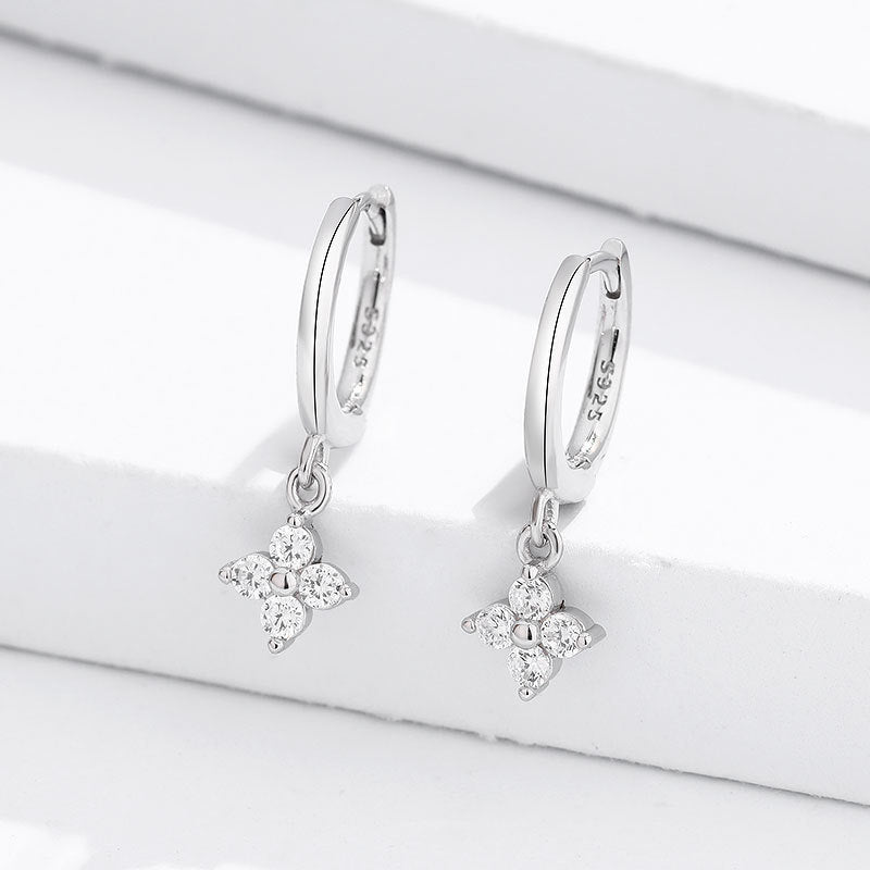 Floral Drop Hoop Earrings — Minimal Sparkle Charm | S925 Sterling Silver