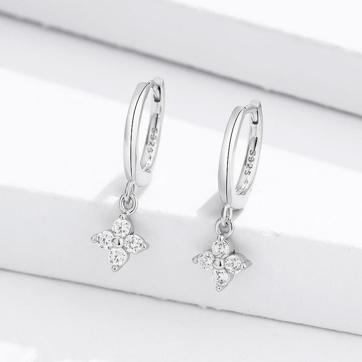 Floral Drop Hoop Earrings — Minimal Sparkle Charm | S925 Sterling Silver