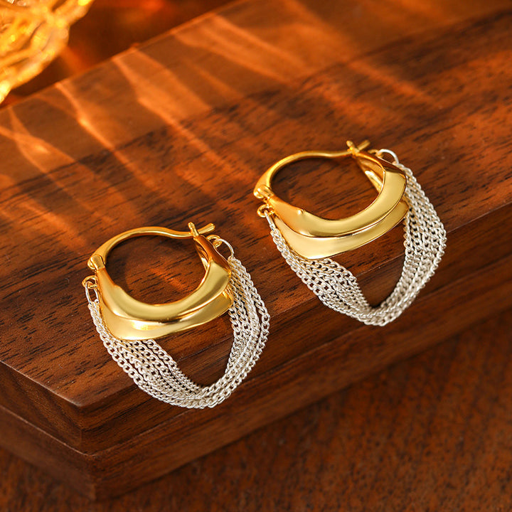 Dual Tone Tassel Hoop Earrings