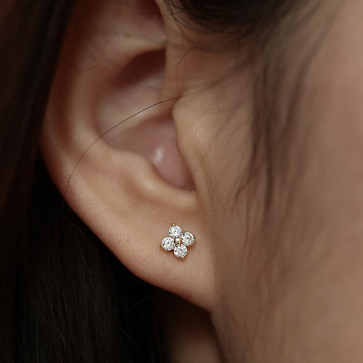 Mini Flower Zircon Stud Earrings — Petite Sparkle | S925 Sterling Silver