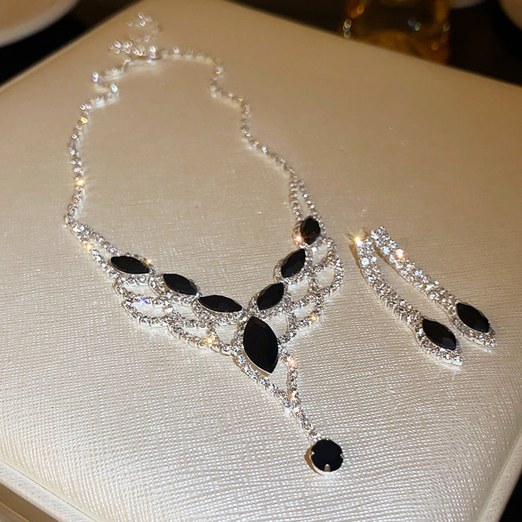 V-Shaped Diamond Tassel Earrings Necklace Set