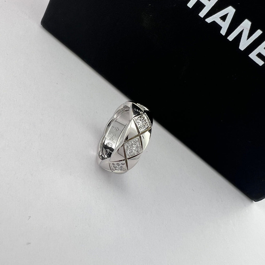 Geometric Quilted Pavé Ring — Gold & Silver | S925 Sterling Silver