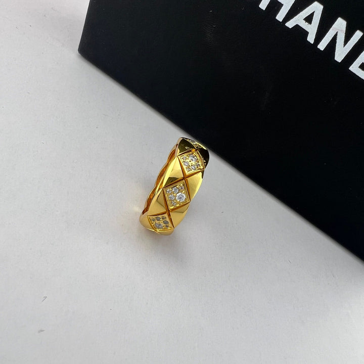 Geometric Quilted Pavé Ring — Gold & Silver | S925 Sterling Silver