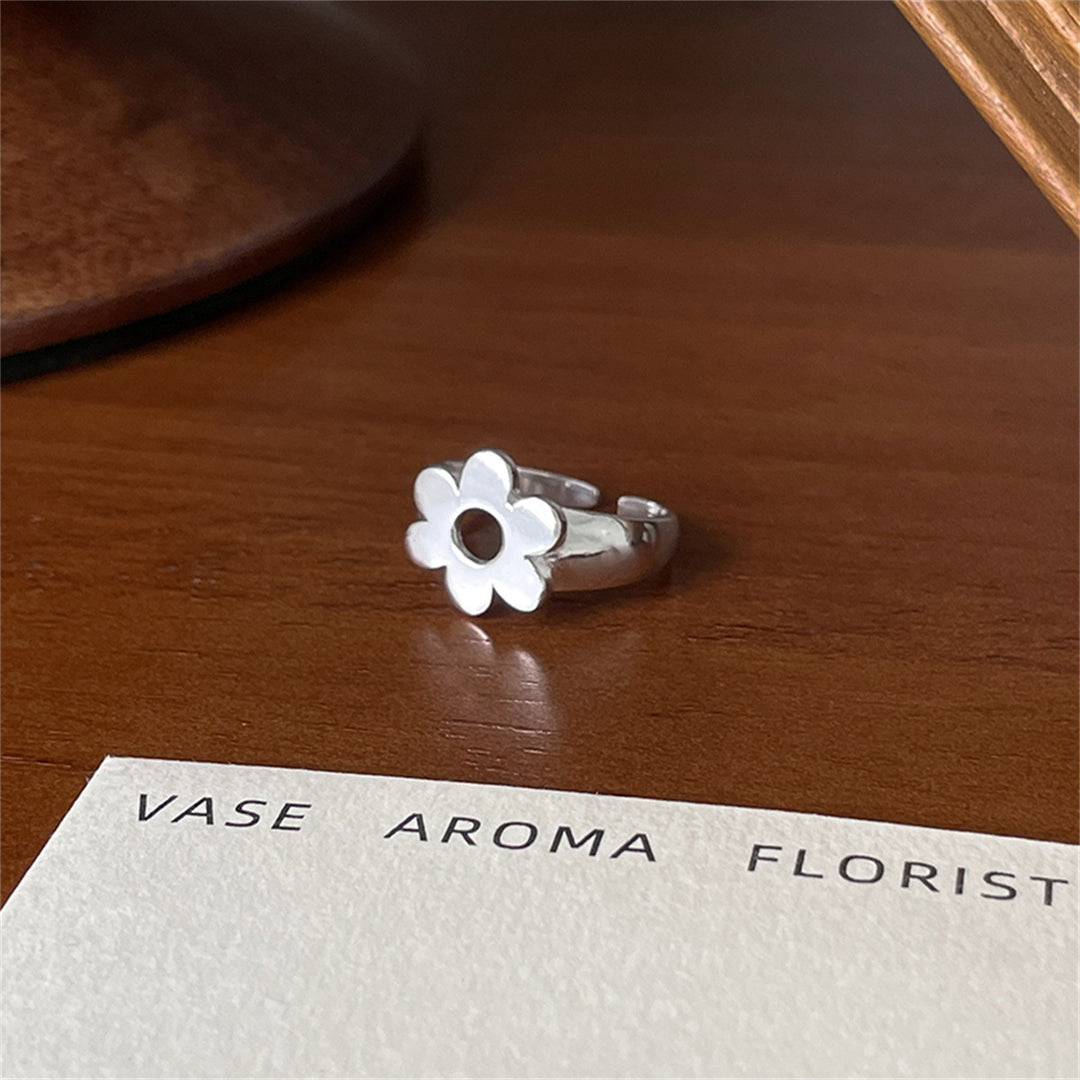 Small Flower Sterling Silver Adjustable Ring