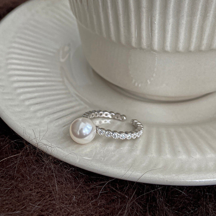Sterling Silver Simple Zirconia Pearl Ring