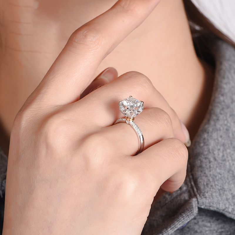 Lotus Crown Floral Halo Moissanite Engagement Ring