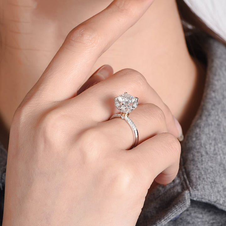 Lotus Crown Floral Halo Moissanite Engagement Ring