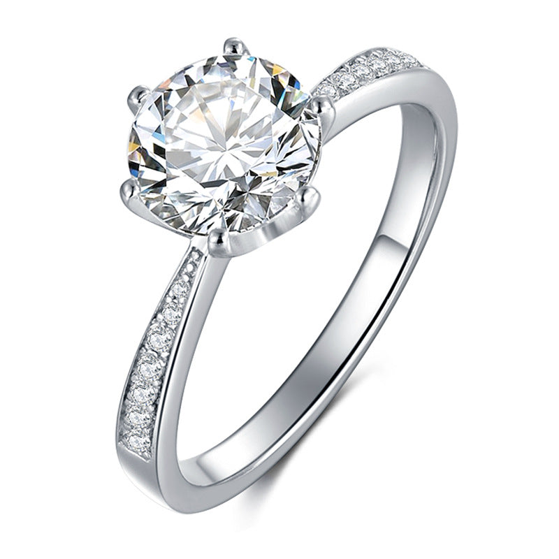 Aurora Six-Prong Moissanite Solitaire Ring with Pavé Shoulders