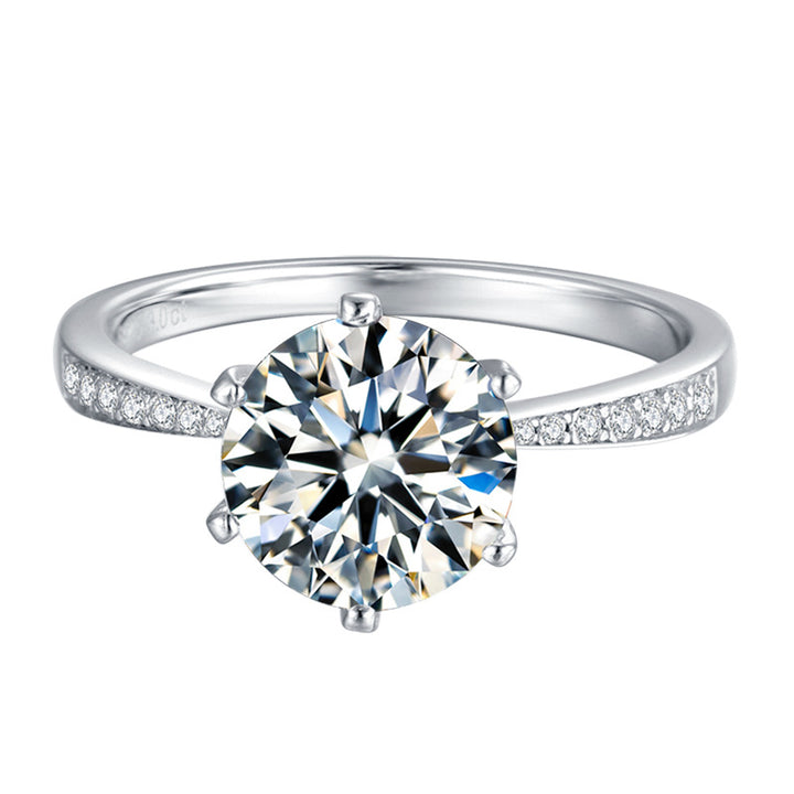 Aurora Six-Prong Moissanite Solitaire Ring with Pavé Shoulders