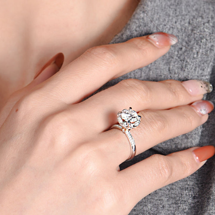 Lotus Crown Floral Halo Moissanite Engagement Ring