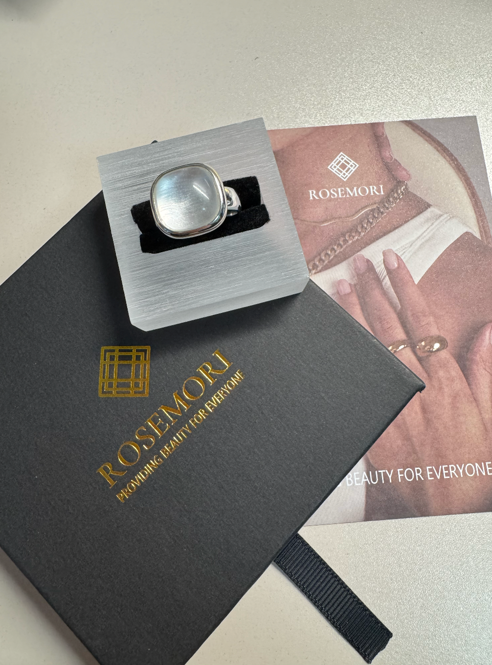 S925 Sterling Silver Square White Crystal Ring