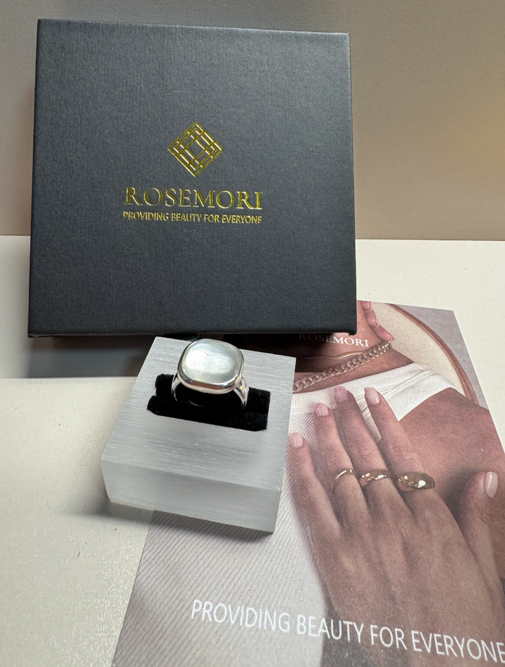 S925 Sterling Silver Square White Crystal Ring