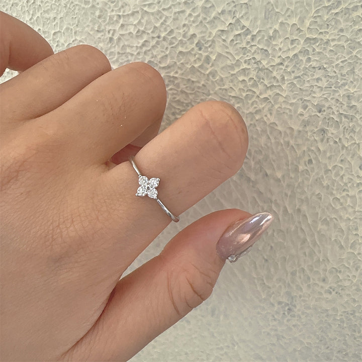 Four-Petal Zircon Stackable Ring — Dainty Floral Band | Gold / Silver | S925 Sterling Silver