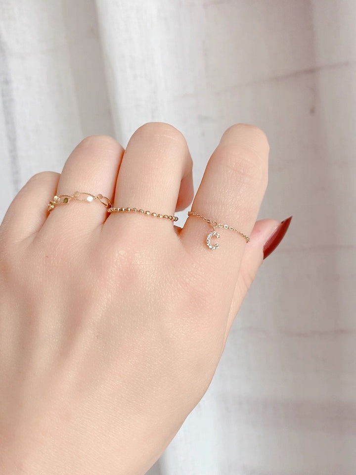 Personalized Initial Chain Ring — Adjustable Letter Band | S925 Sterling Silver