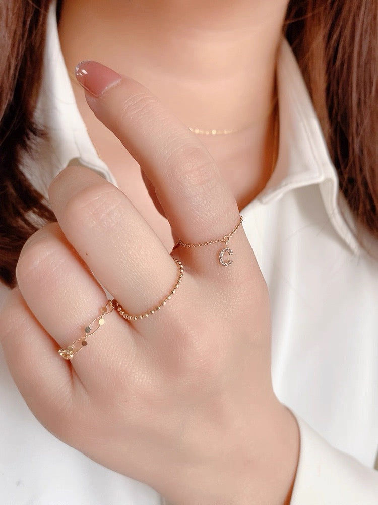 Personalized Initial Chain Ring — Adjustable Letter Band | S925 Sterling Silver