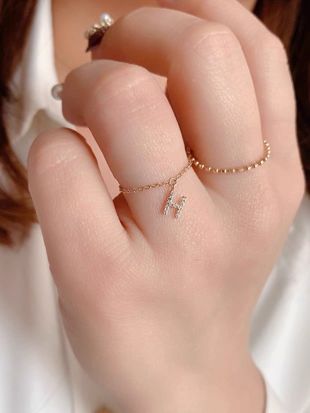 Personalized Initial Chain Ring — Adjustable Letter Band | S925 Sterling Silver
