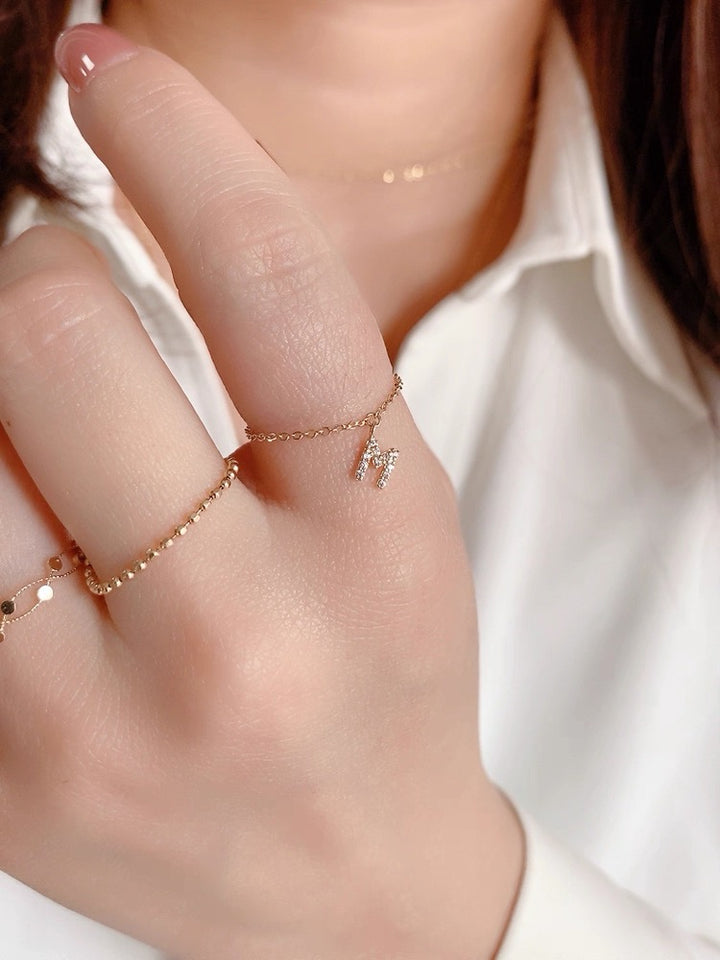 Personalized Initial Chain Ring — Adjustable Letter Band | S925 Sterling Silver