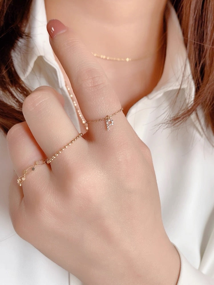 Personalized Initial Chain Ring — Adjustable Letter Band | S925 Sterling Silver