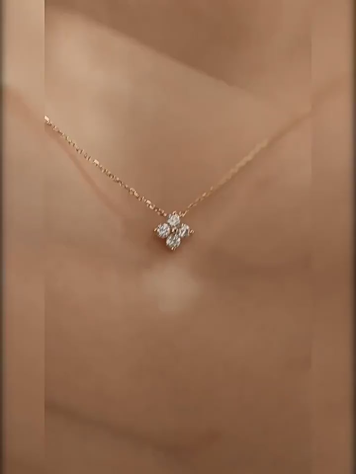 Four-Petal Zircon Necklace — Dainty Floral Pendant | Gold / Silver | S925 Sterling Silver