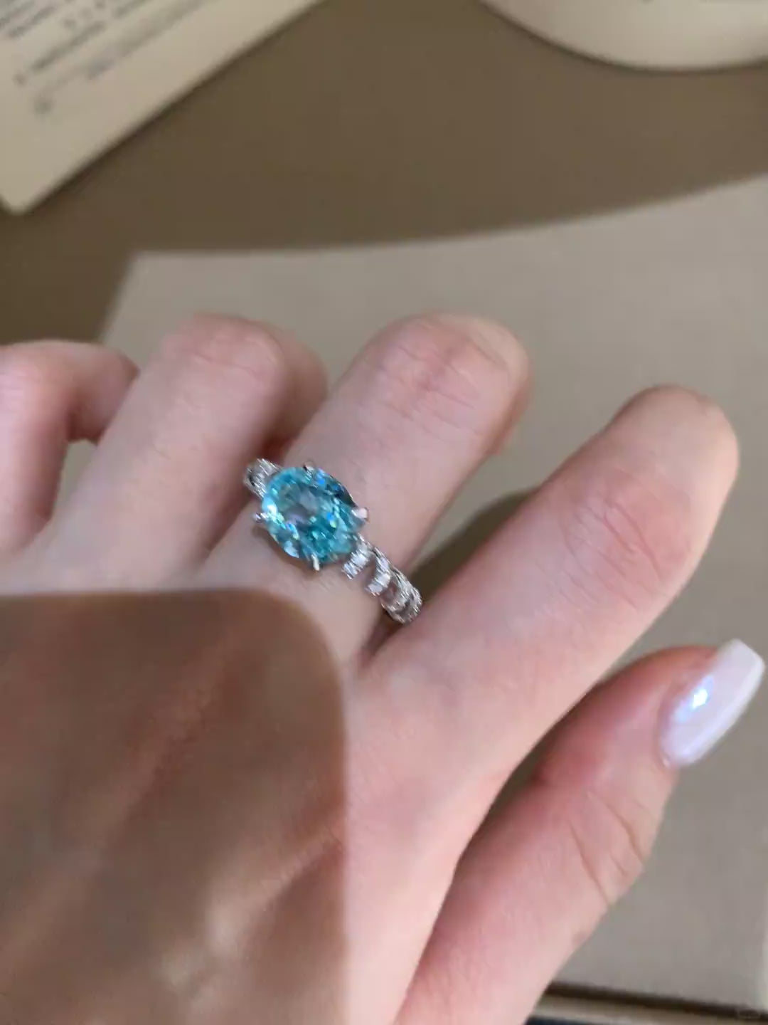 Ocean Blue Zircon Twist Ring