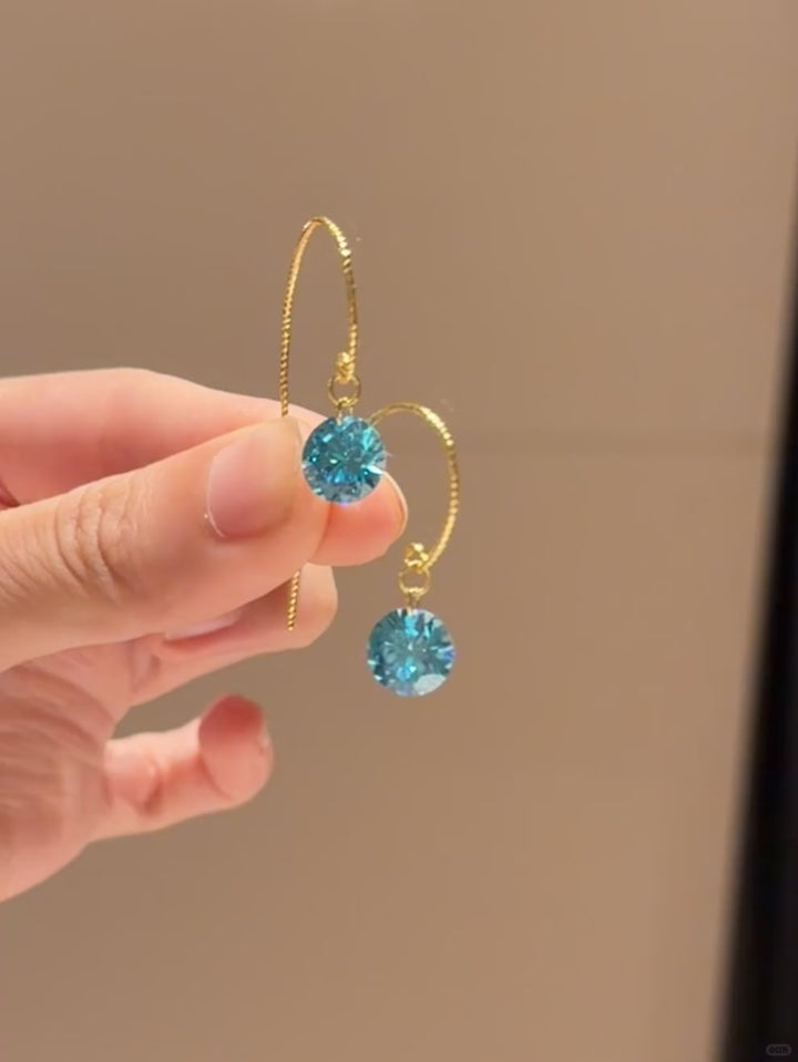 Blue Zircon Threader Earrings