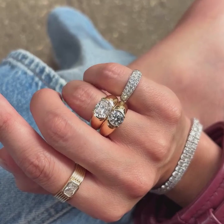 Round-Cut Moissanite Solitaire Ring — Bold Band Design