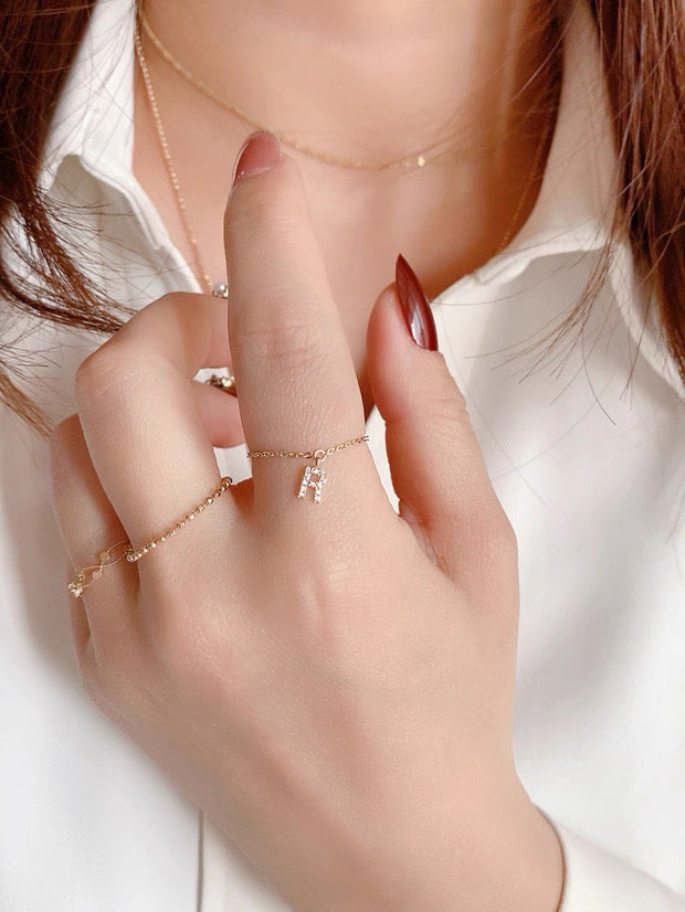 Personalized Initial Chain Ring — Adjustable Letter Band | S925 Sterling Silver