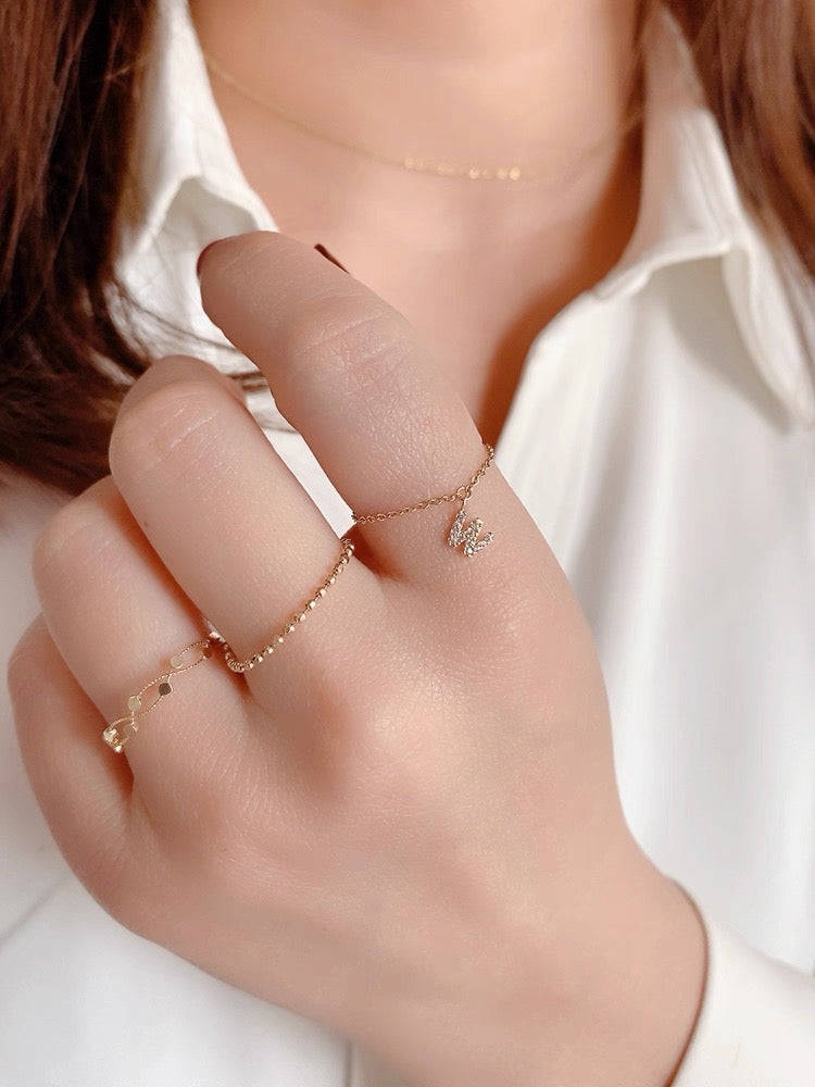 Personalized Initial Chain Ring — Adjustable Letter Band | S925 Sterling Silver