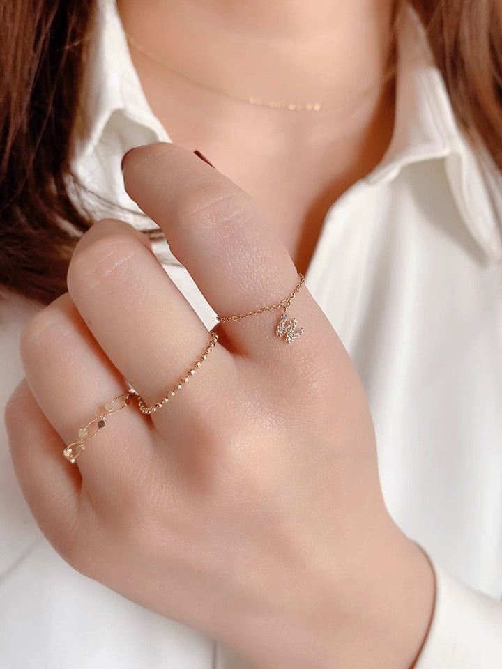 Personalized Initial Chain Ring — Adjustable Letter Band | S925 Sterling Silver