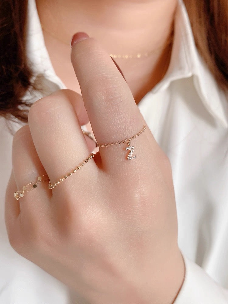 Personalized Initial Chain Ring — Adjustable Letter Band | S925 Sterling Silver