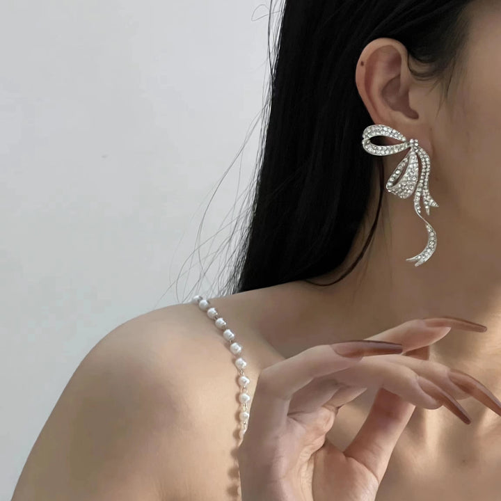 Bow Ribbon Zirconia Earrings