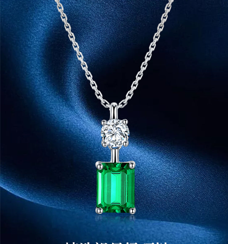 Laboratory Square Diamond Emerald Square Diamond Silver Necklace