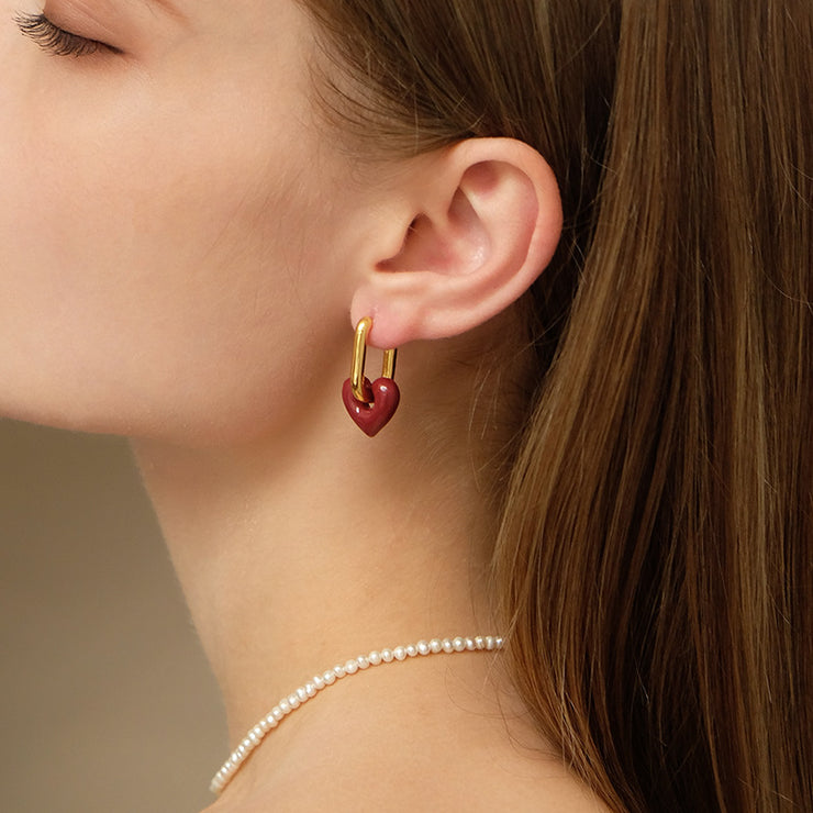 Enamel red love earrings
