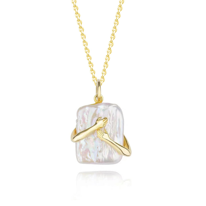 925 sterling silver baroque pearl pendant embrace necklace