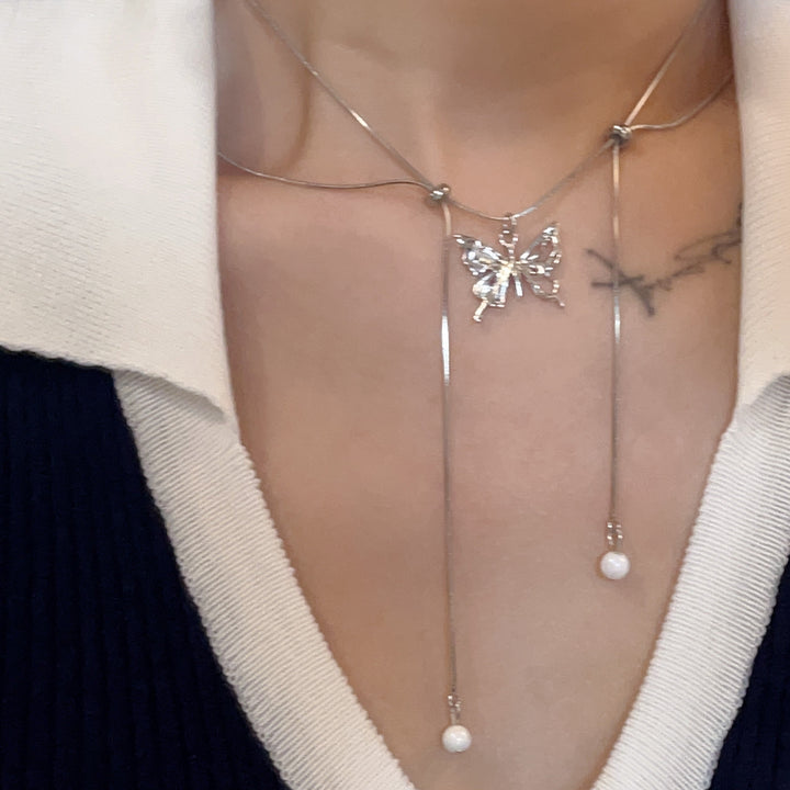Butterfly Pearl Tassel Necklace