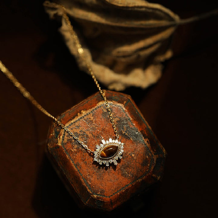Tiger Eye Stone Sterling Silver Gold Plated Necklace