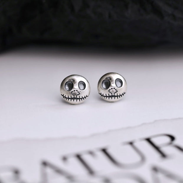 Pumpkin Prince Skull Silver Earrings