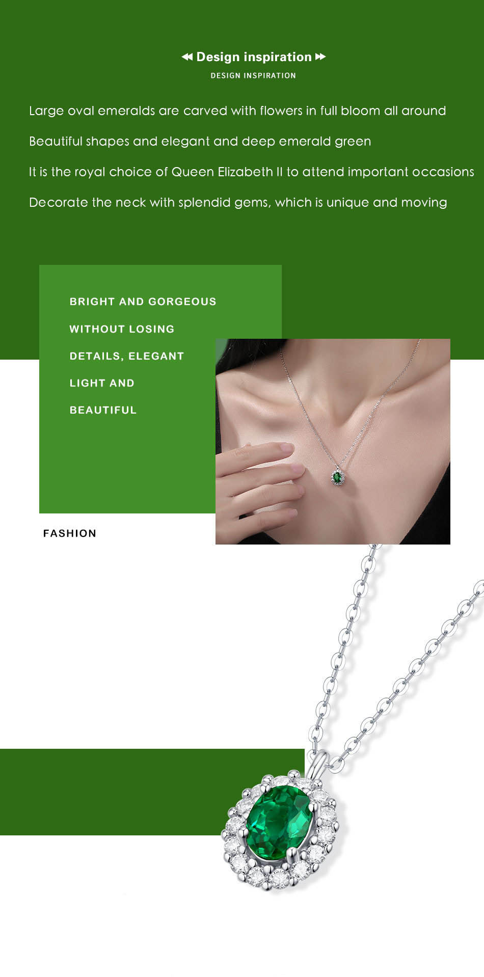 Green Oval Emerald Halo Pendant