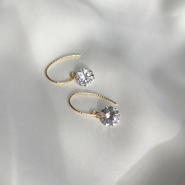Round Zirconia Diamond 14K Gold-Packed Earrings