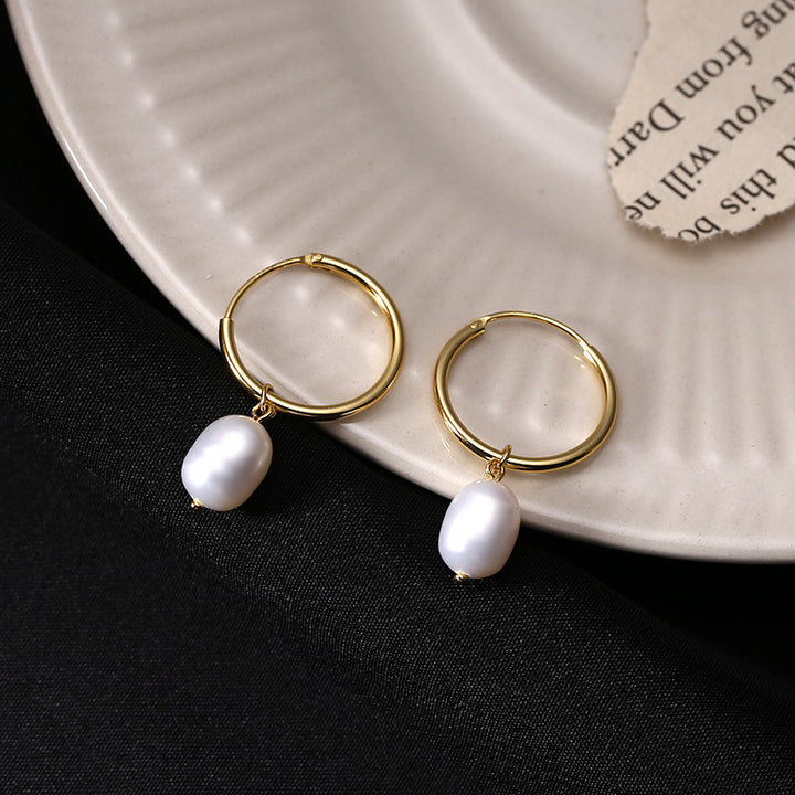 Freshwater Pearl Bella Hoop Earrings in 925 Sterling Silver
