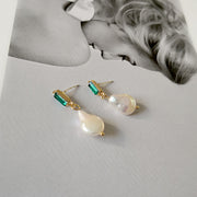 Green Crystal & Pearl Earrings