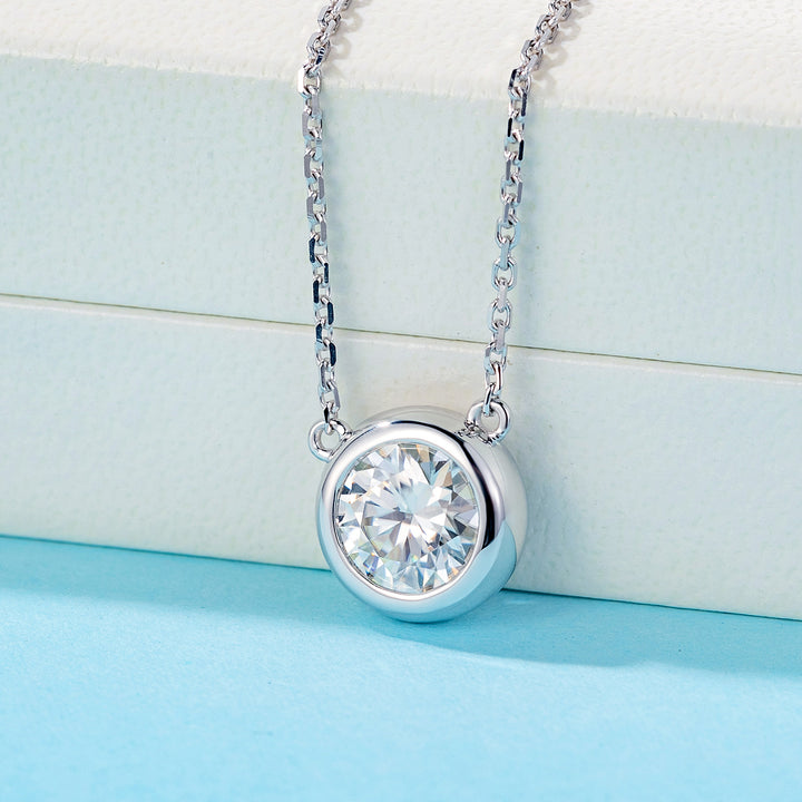 Bezel Solitaire Moissanite Necklace