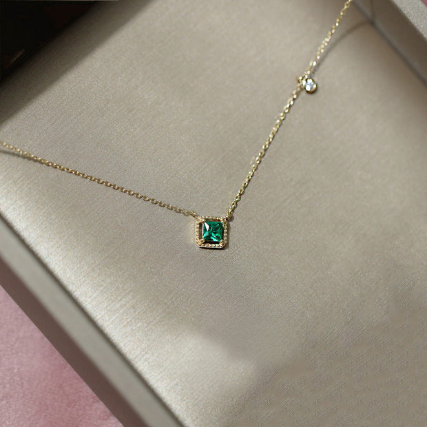 Vintage Emerald Sugar Cube Pendant Necklace