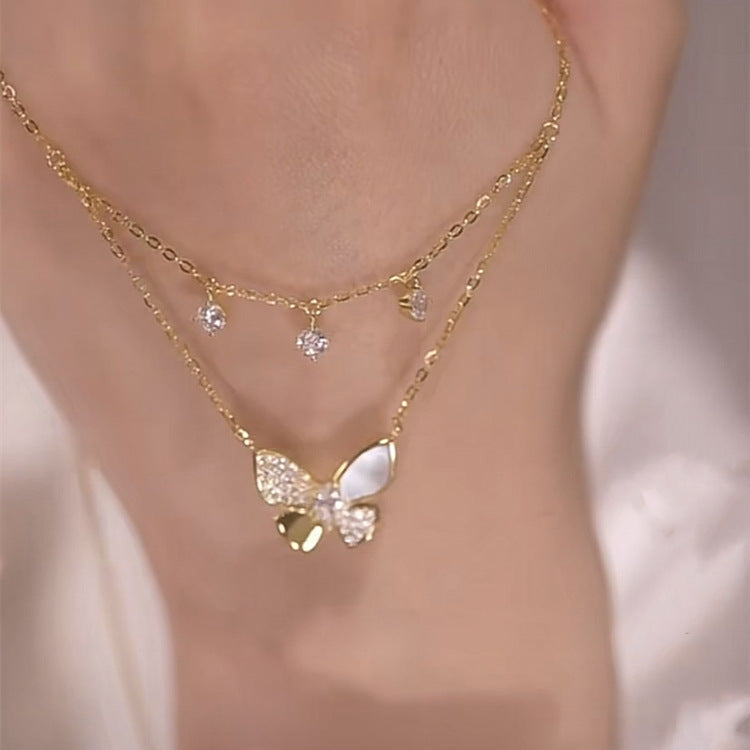 Double Butterfly Zirconia Necklace